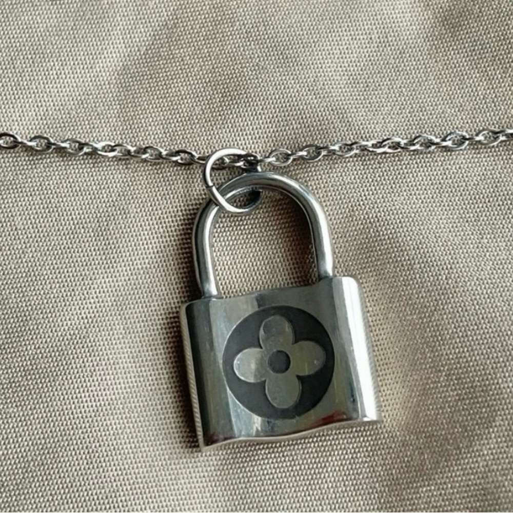 Flower Engraved Silver Padlock Necklace, Pendant On Chain , New